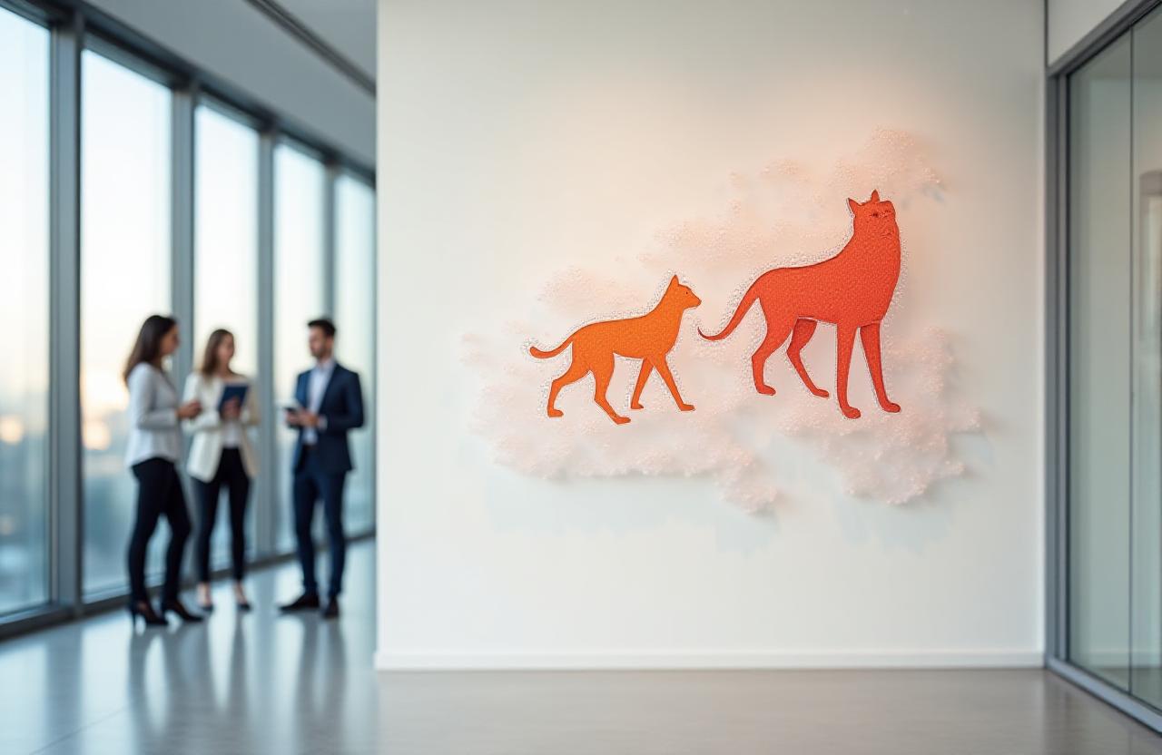 Modern collaboration space with mammal-themed productivity art
