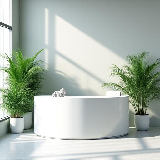 A conceptual high-tech office with natural elements and team collaboration